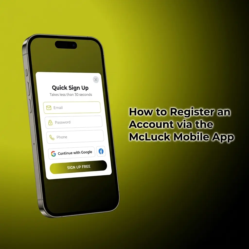 McLuck mobile app registration screen showing Sign Up form for US players to claim GC 7,500 and FREE SC 2.5 welcome package